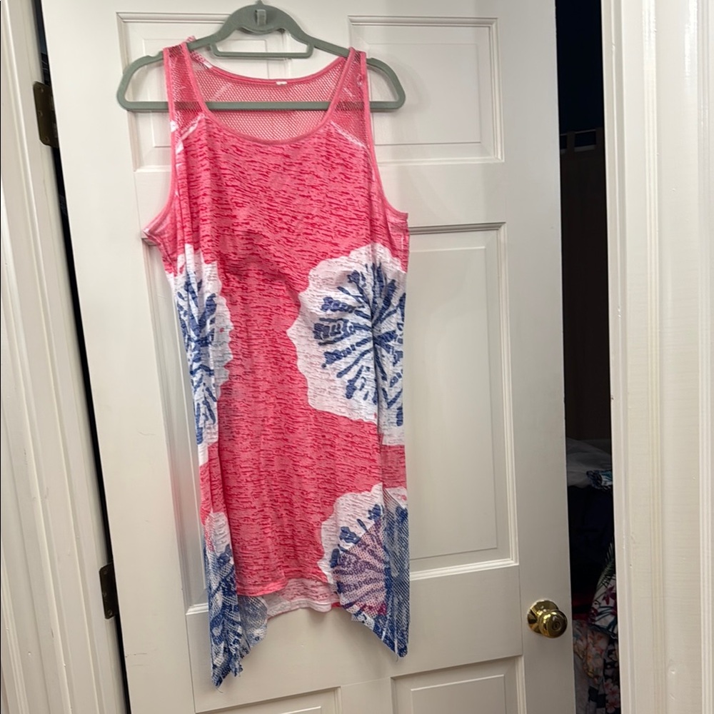 Pink and Blue Sleeveless Beach Dress